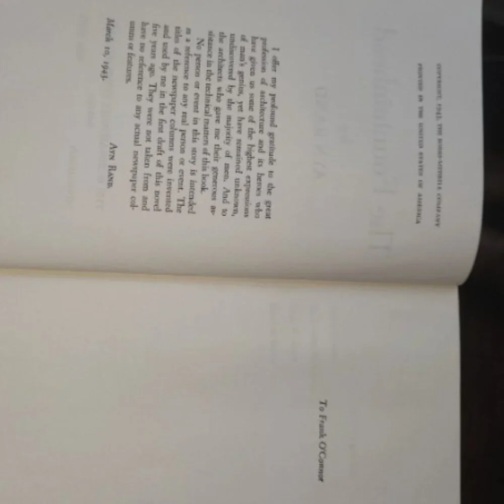 Vintage Book The Fountainhead 1943 Ayn Rand Bobbs-Merrill Hardcover No Dust Jack